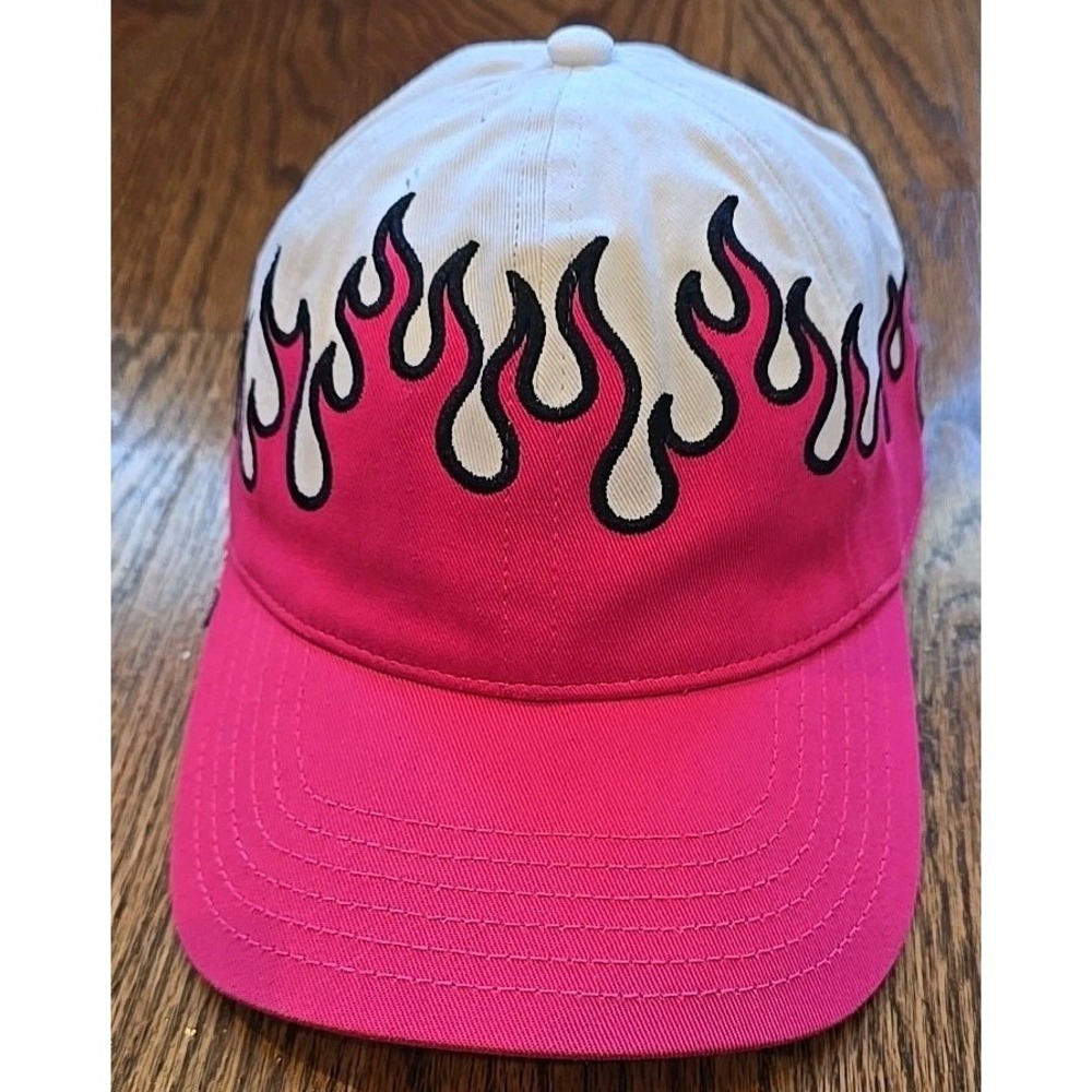 Teddy Fresh Ball Cap, Pink And White  Flames, 100% Cotton, Fully Adjustable New